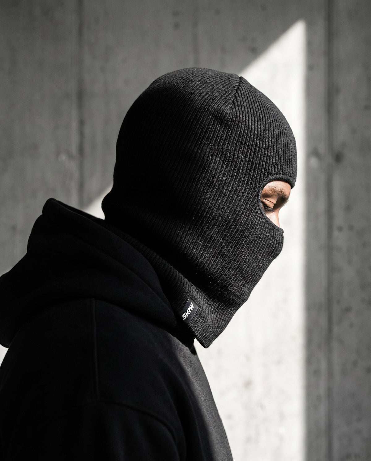 Balaclava, side view with label – SKREWED